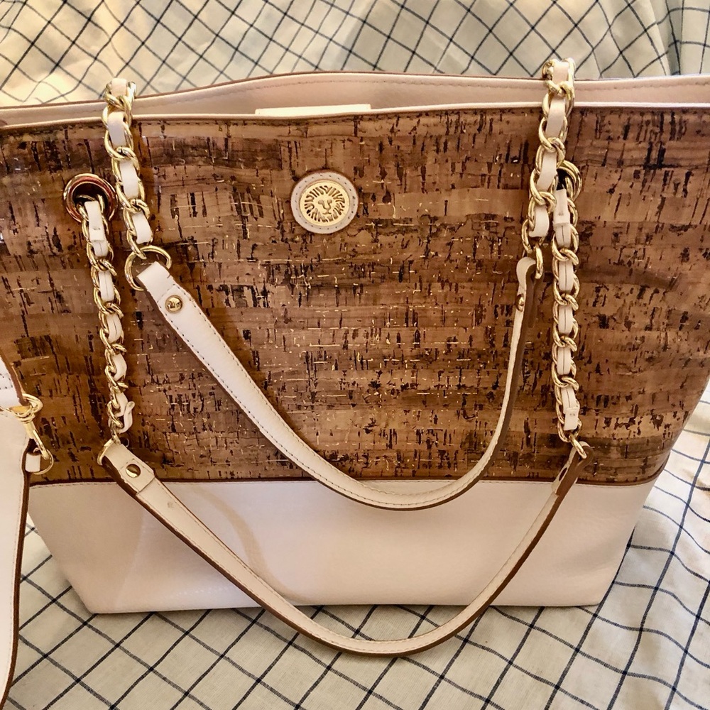 Anne Klein faux cork tote with removable inner zipper pouch